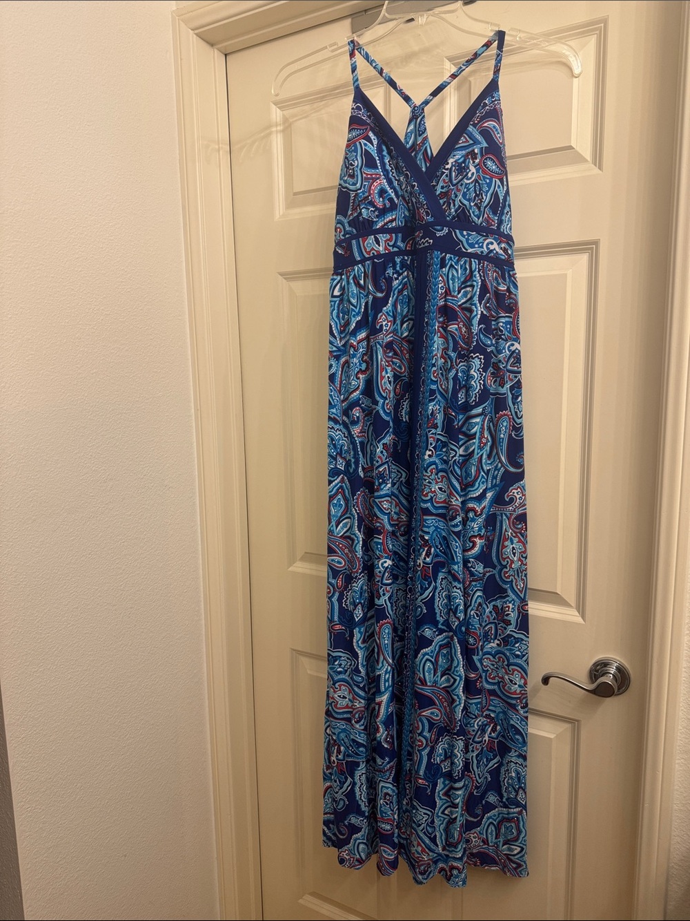 NWT INC Blue Paisley Maxi Dress with Cross-Back Straps size Large